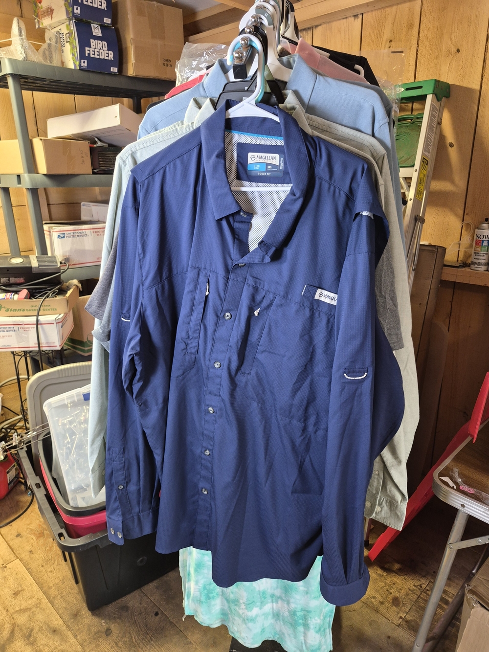 Magellan Outdoors Men's Navy Blue Long-Sleeve Performance Button-Down Bin 54